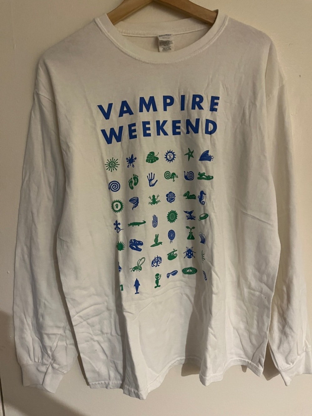 Vampire Weekend White Long Sleeve Band Tee - Blue & Green Print